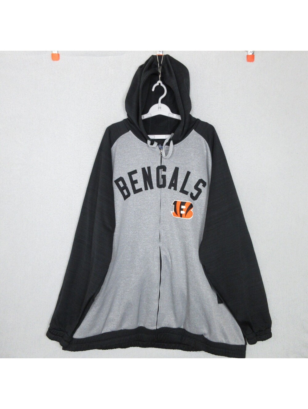 NFL Hoodie Mens 6XL Cincinnati Bengals Full Zip Hooded Sweatshirt Gray Black